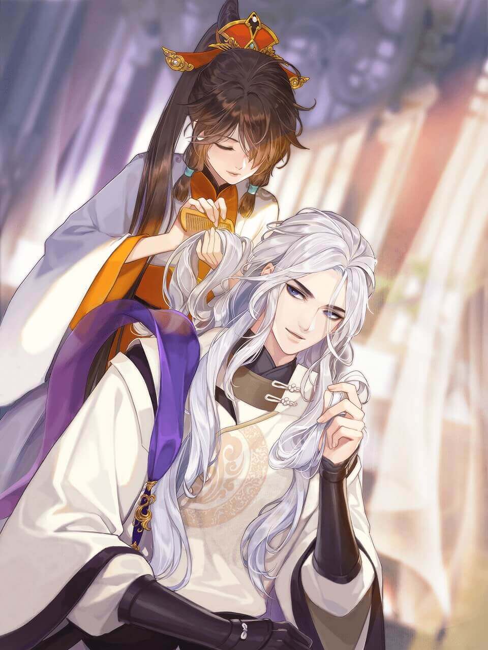 白发公子与宫廷少女相伴