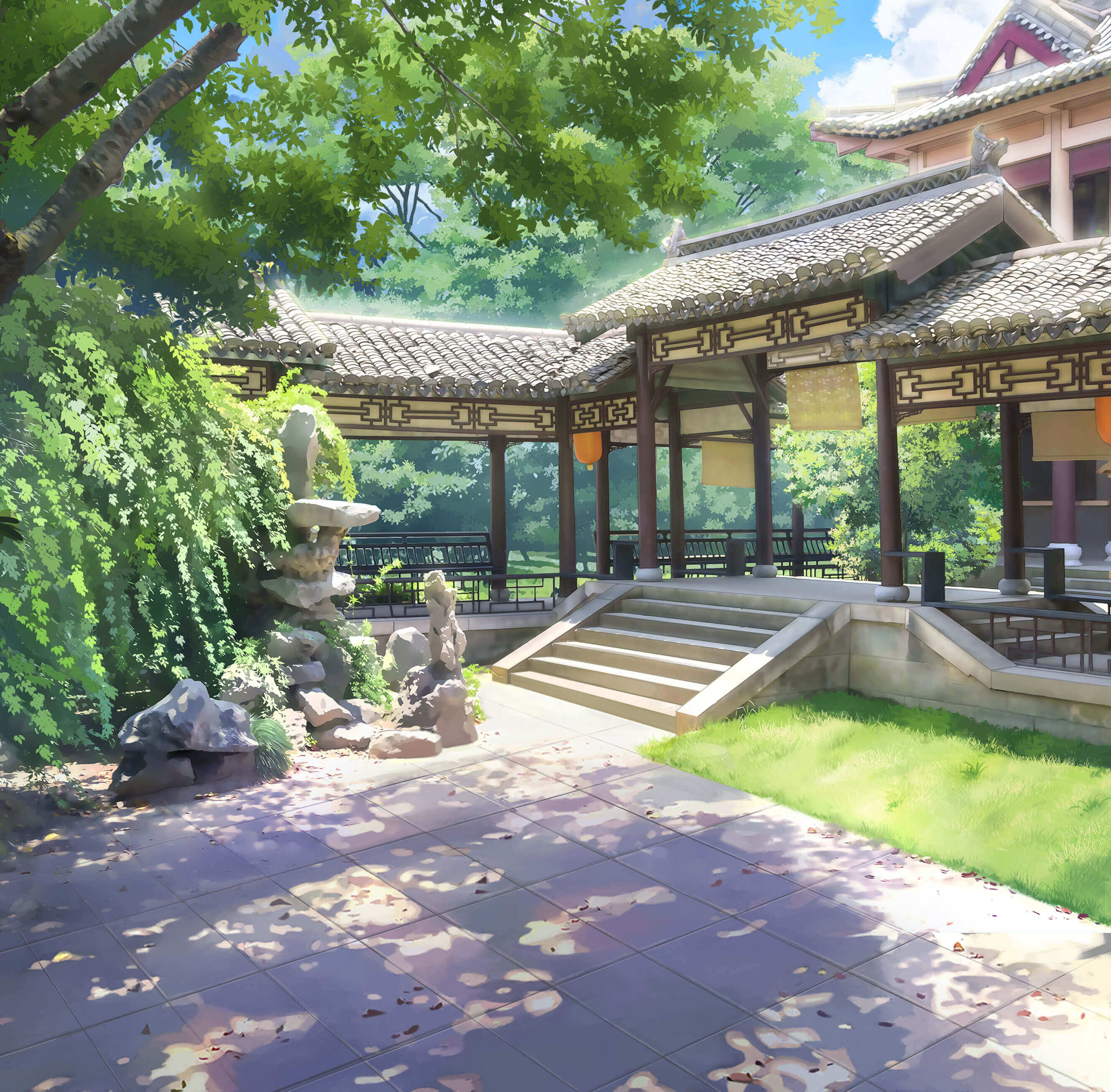 阳光下的宫廷庭院